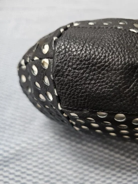 NWT BCBGMAXAZRIA Black & White Perforated Polka Dot Hobo Bag - Vegan Leather - Picture 8 of 12